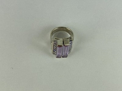 925 Sterling Silver Iolite & CZ Ring Size 7