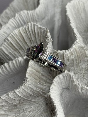 925 Sterling Silver Mystic Topaz Blue Topaz Amethyst Beryl Ring Size 10.5