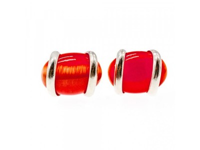 925 Sterling Silver Red Alpanite Stud Earrings