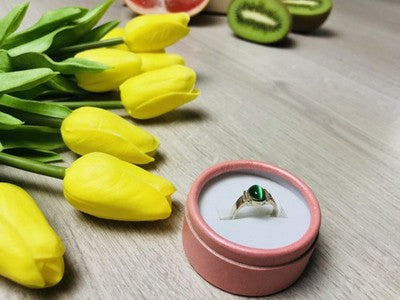 925 Sterling Silver Green Agate Ring Size 6.5