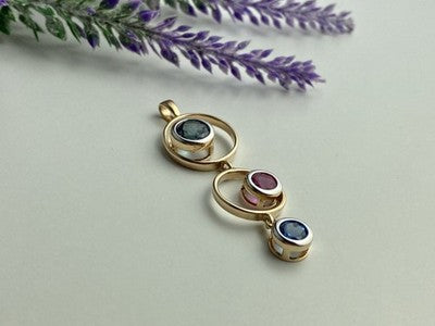 925 Sterling Silver Gold Plated Aquamarine, Topaz & Tourmaline Pendant