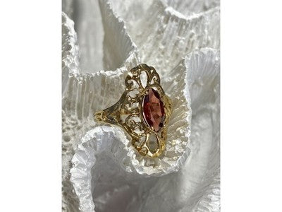 925 Sterling Silver Gold Plated Almandine Openwork Ring Size 9