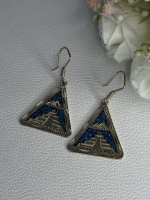 Vintage 925 Sterling Silver Turquoise Earrings Length 1.80 Inch