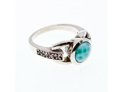 Vintage 925 Sterling Silver Larimar & Goshenite Ring Size 9.5