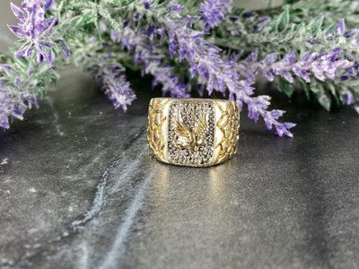 Men'S 925 Sterling Silver Gold Plated "Eagle" Ring Size 10.5