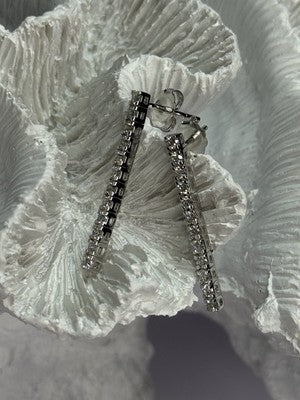 14K WHITE GOLD DIAMONDS EARRINGS LENGTH 1.13 INCH