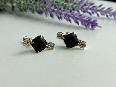 Stud Earrings With Black Onyx & CZ