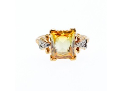 10K Yellow Gold Yellow Topaz & Diamonds Ring Size 9.75
