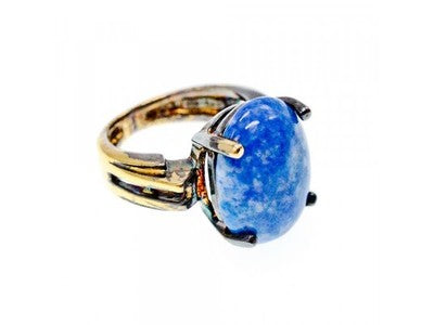 Vintage 925 Sterling Silver Gold Plated Larimar Ring Size 5.5