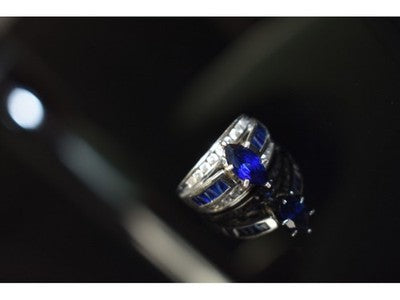 925 Sterling Silver London Blue & White Topaz Ring Size 6.5