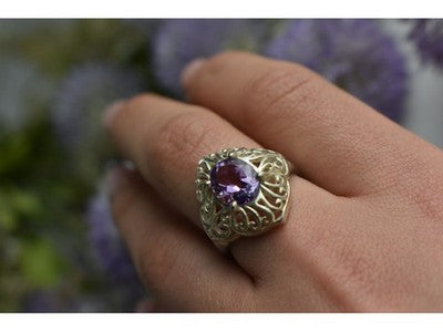 925 Sterling Silver Purple Tourmaline Ring Size 8