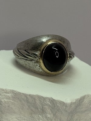 925 Sterling Silver & 14K Gold Bezel  Agate Ring Size 9.5