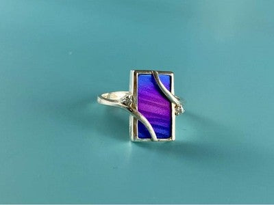 925 Sterling Silver Anodized Titanium & Quartz Ring Size 10.25