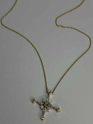 18K 750 YELLOW GOLD YELLOW & WHITE DIAMONDS 6.26 CT CROSSNECKLACE LENGTH 18 INCH