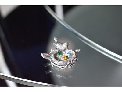 Vintage 925 Sterling Silver Multicolor CZ "Bird" Brooch