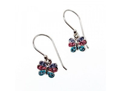 925 Sterling Silver CZ & Enamel "Butterfly" Earrings