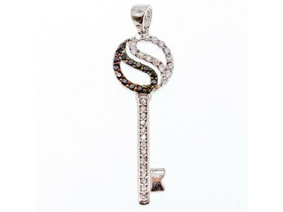 925 Sterling Silver Black & White CZ "Key" Pendant