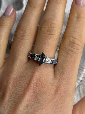 925 Sterling Silver Mystic Topaz Blue Topaz Amethyst Beryl Ring Size 10.5