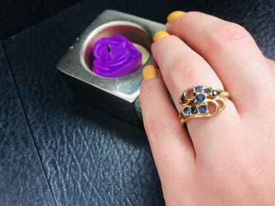 Gold Plated Ring With Dark Blue CZ Size 6.5