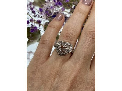 925 Sterling Silver Sapphires "Heart" Ring Size 7