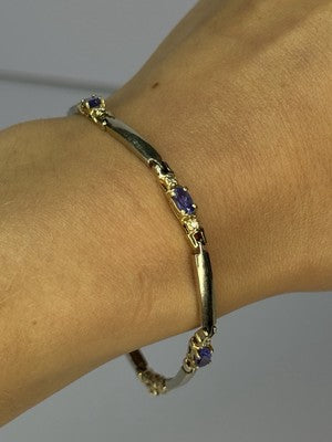 14K Yellow Gold Tanzanite & Diamond Bracelet Length 7.5 Inch
