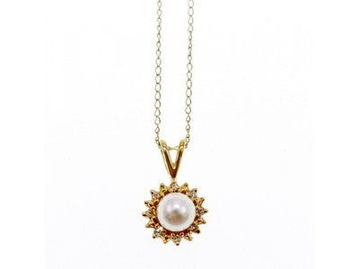 14K Yellow Gold Pearl & Diamonds Chain With Pendant