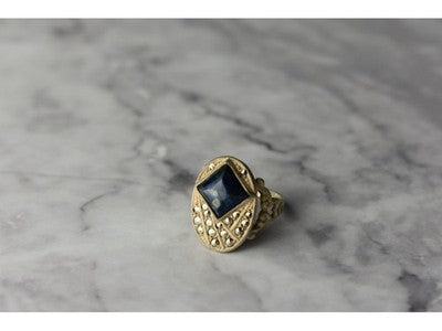 925 Sterling Silver Sodalite & Marcasites Ring Size 6