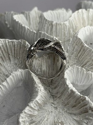 JWBR 925 Sterling Silver Black & White Diamonds Ring Size 7