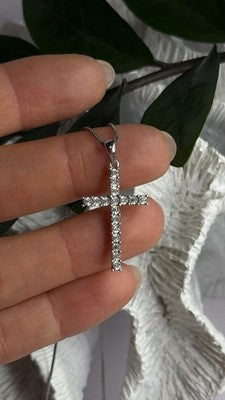 925 Sterling Silver Diamonds Cross Necklace