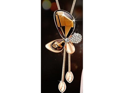 Necklace with Yellow Jewelry Glass & CZ "Butterfly"
