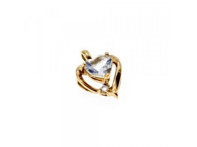10K Yellow Gold Aquamarine & Diamond "Heart" Pendant