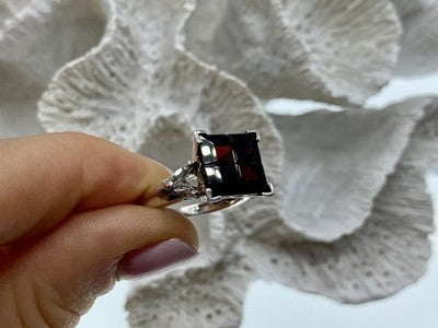 925 Sterling Silver Spessartine & Goshenite Ring Size 6.5