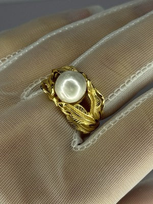 925 Sterling Silver Gold Plated Pearl Ring Size Adjustable