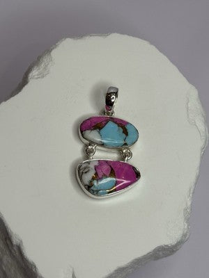 925 Sterling Silver Cotton Candy Turquoise Pendant Length 1.5 Inch