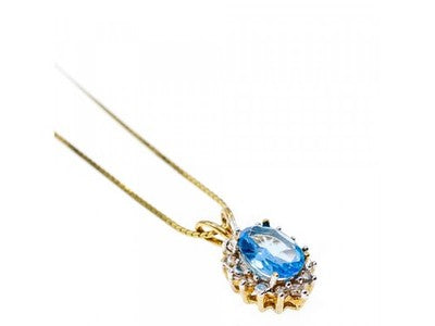14K Yellow Gold Blue Spinel & CZ Chain With Pendant