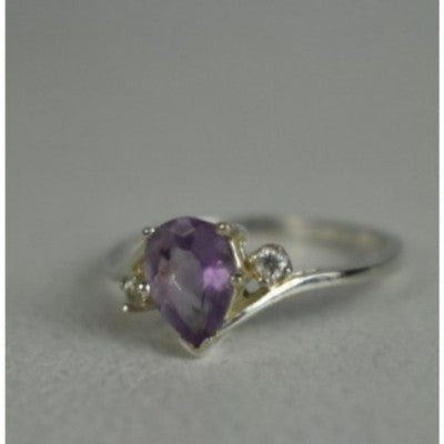925 Sterling Silver Amethyst & CZ Ring Size 7