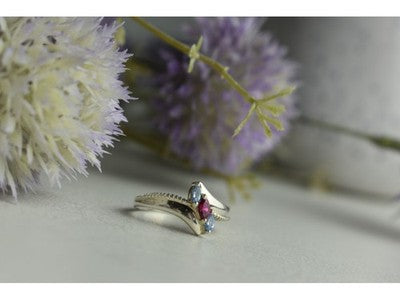 925 Sterling Silver Pink Spinel & Topaz Ring Size 7