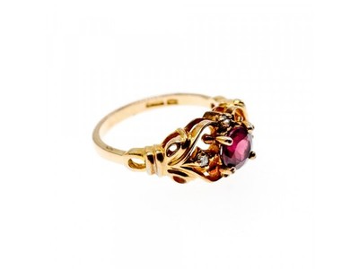 925 Sterling Silver Gold Plated Ruby & CZ Ring Size 7