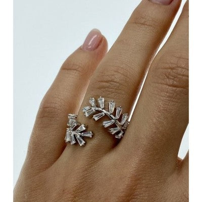 925 Sterling Silver CZ "Foliage" Ring Size 6.5 (Adjustable)