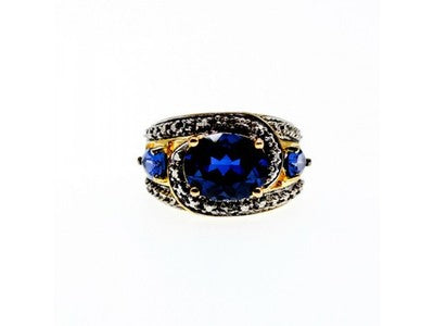 925 Sterling Silver Gold Plated Sapphires Ring Size 5.5