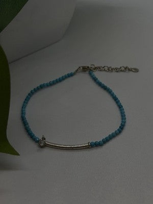 Adjustable 925 Sterling Silver Blue Turquoise Crystal Charm Bracelet