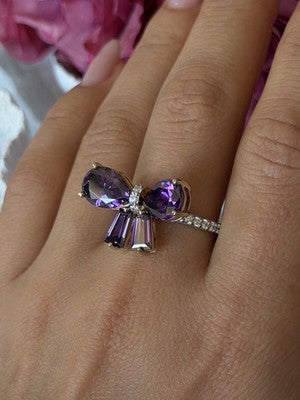 925 Sterling Silver Gold Plated Bow Cz Ring Size 10