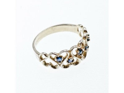 925 Sterling Silver Sapphires "Hearts" Ring Size 9.5