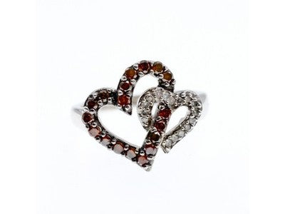 10K White Gold Hessonite & Diamonds "Hearts" Ring Size 7
