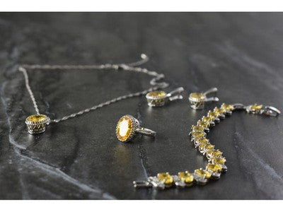 925 Sterling Silver Yellow CZ "Imitation Citrine" Set