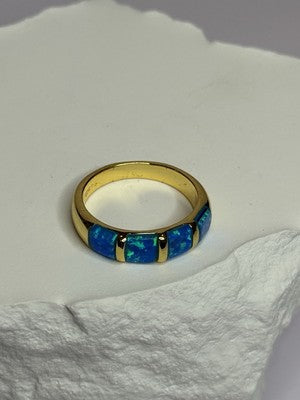 925 Sterling Silver Gold Plated Opal Ring Size 5.5