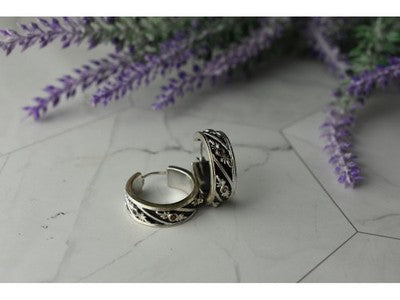 925 Sterling Silver Pink Spinel & Black Enamel Earrings