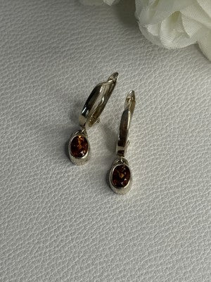 925 Sterling Silver Hessonite Earrings Length 1 Inch