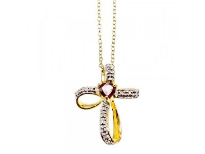 925 Sterling Silver Gold Plated "Garnet Heart" Chain with Pendant Italy