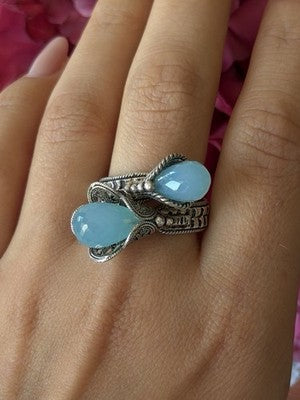 925 Sterling Silver Blue Chalcedony Ring Size 11 Sizable